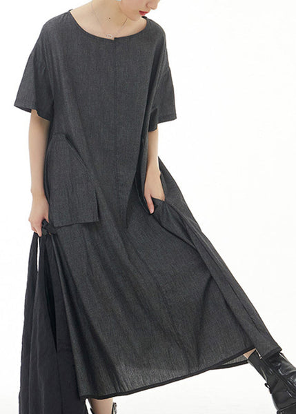 Plus Size Black Patchwork Solid Cotton Long Dress Summer LY1198