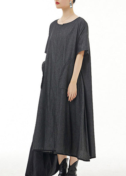 Plus Size Black Patchwork Solid Cotton Long Dress Summer LY1198