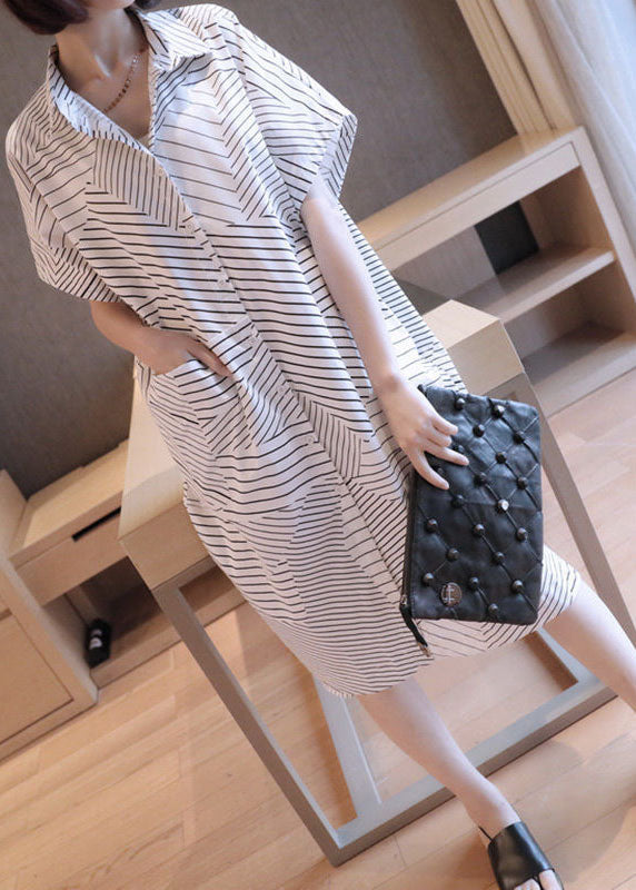 Plus Size Black Peter Pan Collar Striped Maxi Dresses Summer LY1407