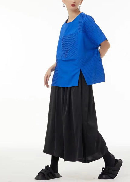 Plus Size Black Wrinkled Side Open Cotton Tank Top Summer LC0111