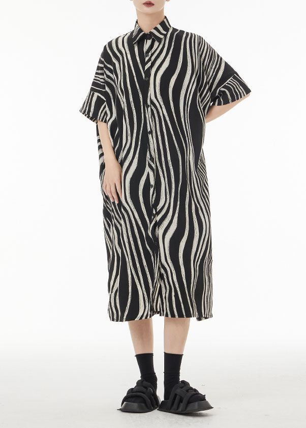 Plus Size Black Zebra Pattern Oversized Cotton Shirt Dress Summer TS1037