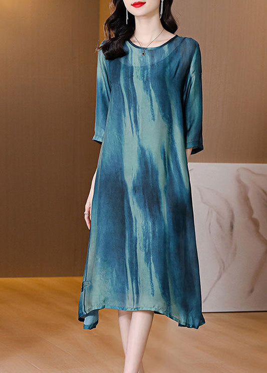 Plus Size Blue Oversized Tie Dye Silk A Line Dress Summer LC0098