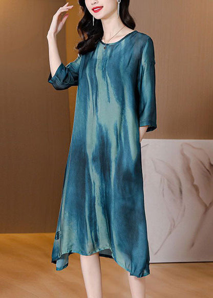 Plus Size Blue Oversized Tie Dye Silk A Line Dress Summer LC0098