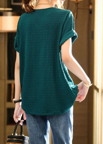 Plus Size Blue V Neck Organza Patchwork Tops Short Sleeve LY1517