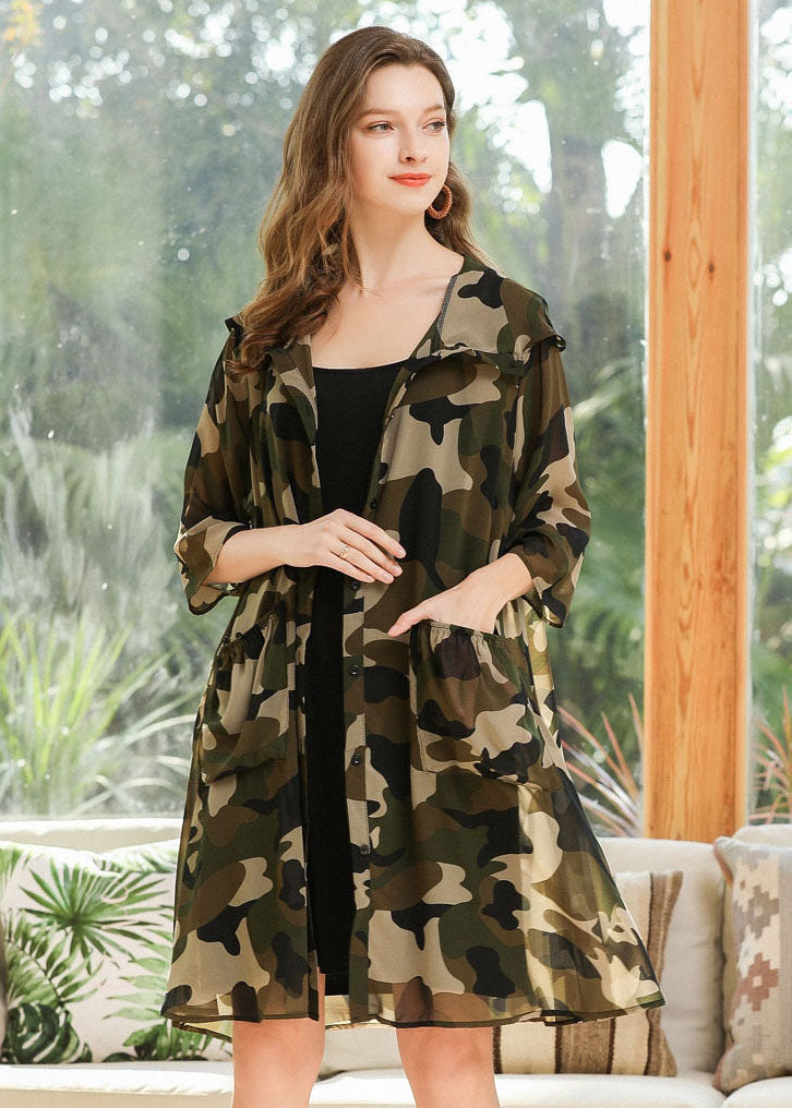 Plus Size Camouflage Hooded Print Chiffon Cardigan Summer LY0252