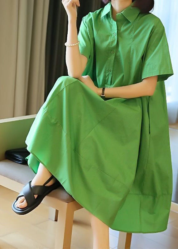 Plus Size Green Oversized Patchwork Exra Large Hem Cotton Shirt Dresses Summer LY1458