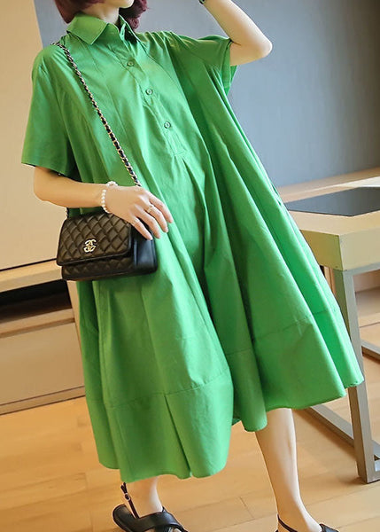 Plus Size Green Oversized Patchwork Exra Large Hem Cotton Shirt Dresses Summer LY1458