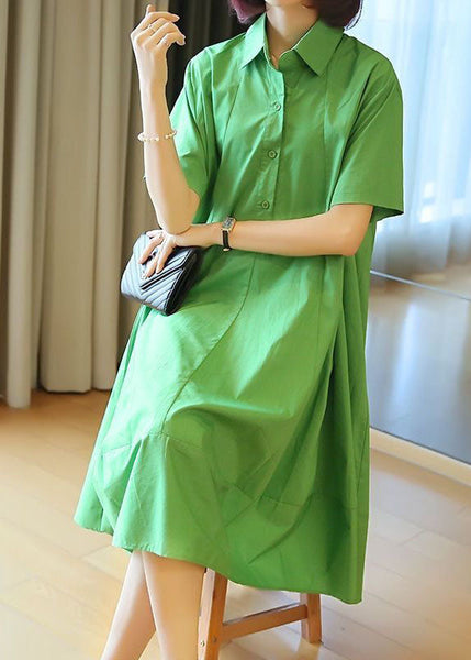 Plus Size Green Oversized Patchwork Exra Large Hem Cotton Shirt Dresses Summer LY1458