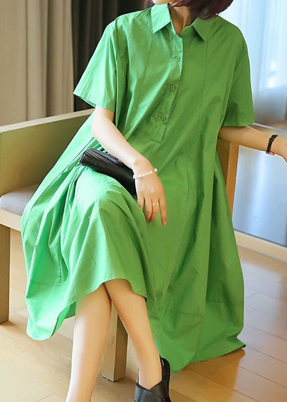 Plus Size Green Oversized Patchwork Exra Large Hem Cotton Shirt Dresses Summer LY1458