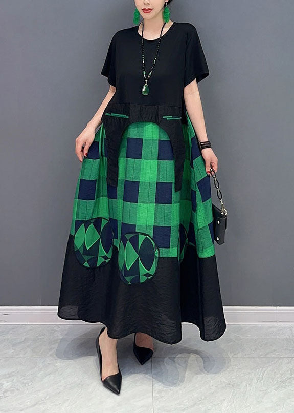 Plus Size Green Plaid Patchwork Exra Large Hem A Line Dresses Summer LY1568