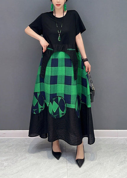 Plus Size Green Plaid Patchwork Exra Large Hem A Line Dresses Summer LY1568