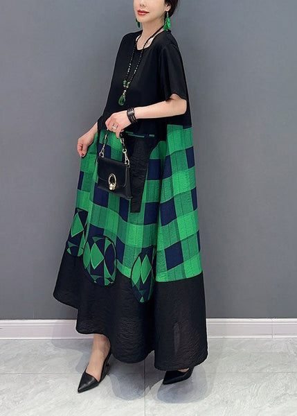 Plus Size Green Plaid Patchwork Exra Large Hem A Line Dresses Summer LY1568