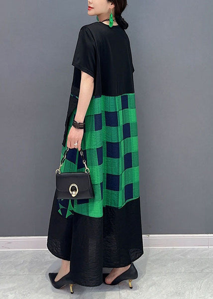 Plus Size Green Plaid Patchwork Exra Large Hem A Line Dresses Summer LY1568