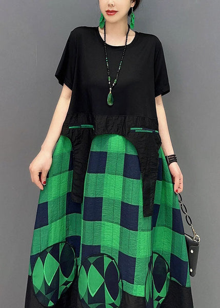 Plus Size Green Plaid Patchwork Exra Large Hem A Line Dresses Summer LY1568