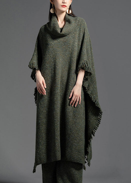 Plus Size Green Turtle Neck Side Open Wool Knit Dress Winter LY0021