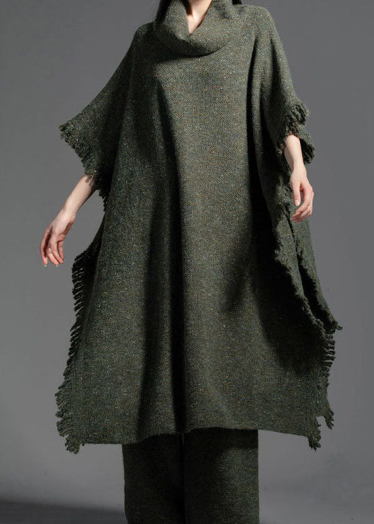 Plus Size Green Turtle Neck Side Open Wool Knit Dress Winter LY0021