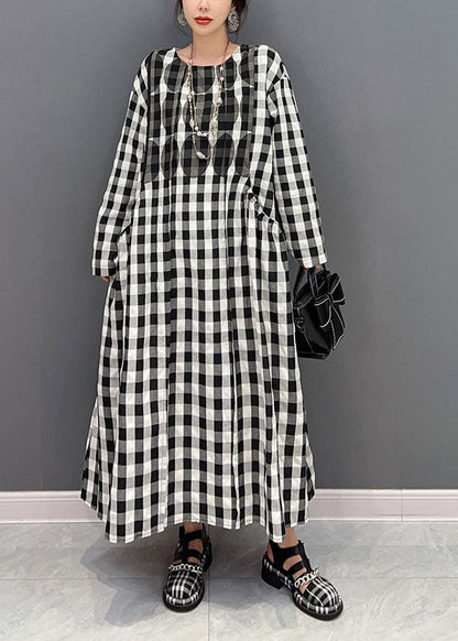 Plus Size Grey Oversized Plaid Cotton Beach Dress Spring LY1591