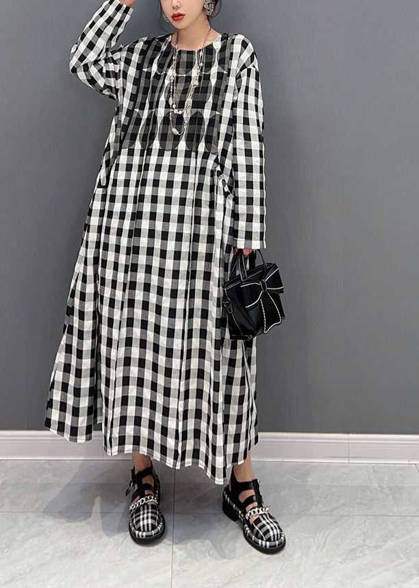 Plus Size Grey Oversized Plaid Cotton Beach Dress Spring LY1591