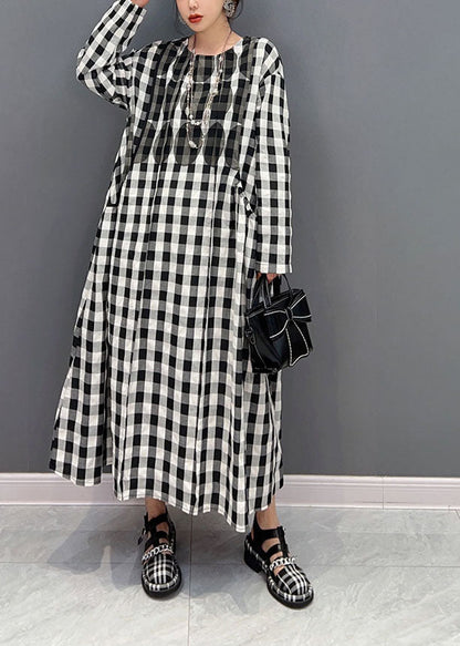 Plus Size Grey Oversized Plaid Cotton Beach Dress Spring LY1591