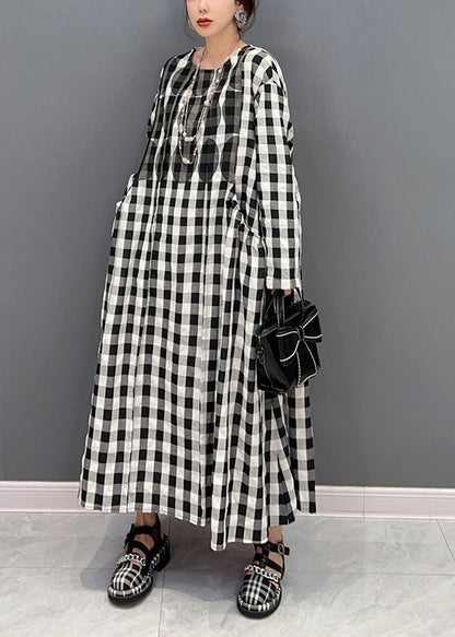 Plus Size Grey Oversized Plaid Cotton Beach Dress Spring LY1591