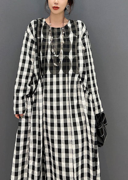 Plus Size Grey Oversized Plaid Cotton Beach Dress Spring LY1591