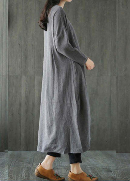 Plus Size Grey Patchwork Linen Long Dresses Spring LC0010