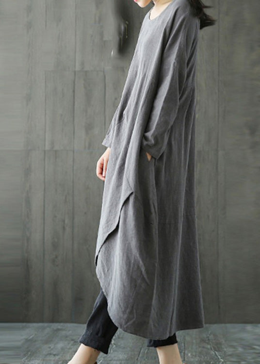 Plus Size Grey Patchwork Linen Long Dresses Spring LC0010