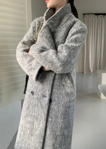 Plus Size Grey Peter Pan Collar Pockets Patchwork Ma Hai Mao Coat Winter Ada Fashion