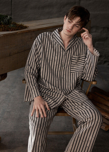 Plus Size Khaki Peter Pan Collar Striped Button Low High Design Cotton Pajamas Two Piece Set Spring LY1918