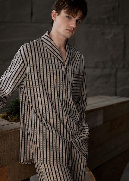 Plus Size Khaki Peter Pan Collar Striped Button Low High Design Cotton Pajamas Two Piece Set Spring LY1918