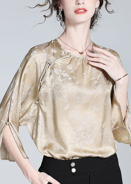 Plus Size Milk Tea Colour O-Neck Button Silk Top Spring LY0101