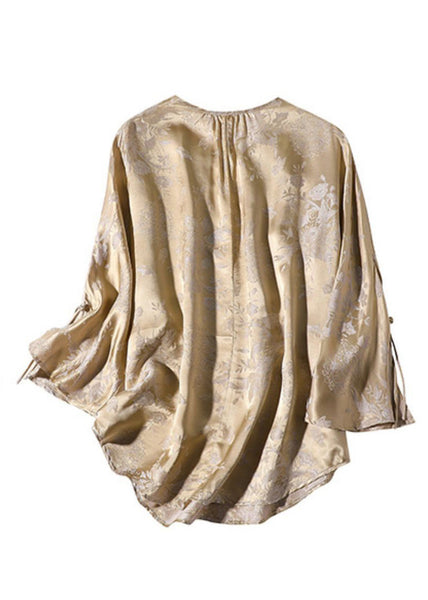 Plus Size Milk Tea Colour O-Neck Button Silk Top Spring LY0101