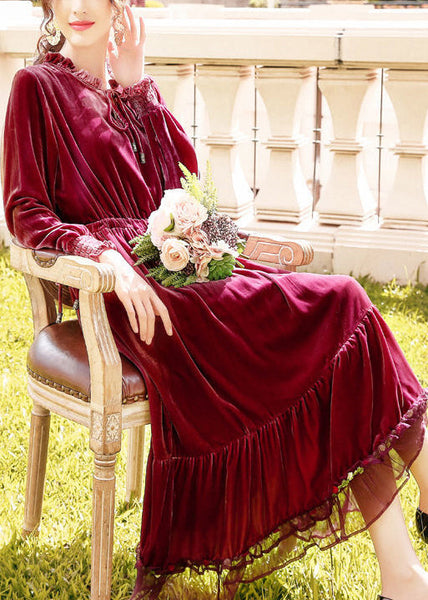 Plus Size Mulberry Cinched Patchwork Silk Velour Dresses AC3060