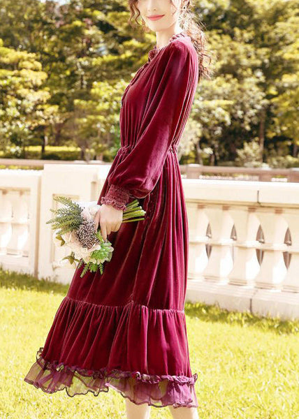 Plus Size Mulberry Cinched Patchwork Silk Velour Dresses Spring LY0687