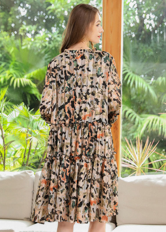 Plus Size Ruffled Print Exra Large Hem Chiffon Pleated Dresses Spring LY0315