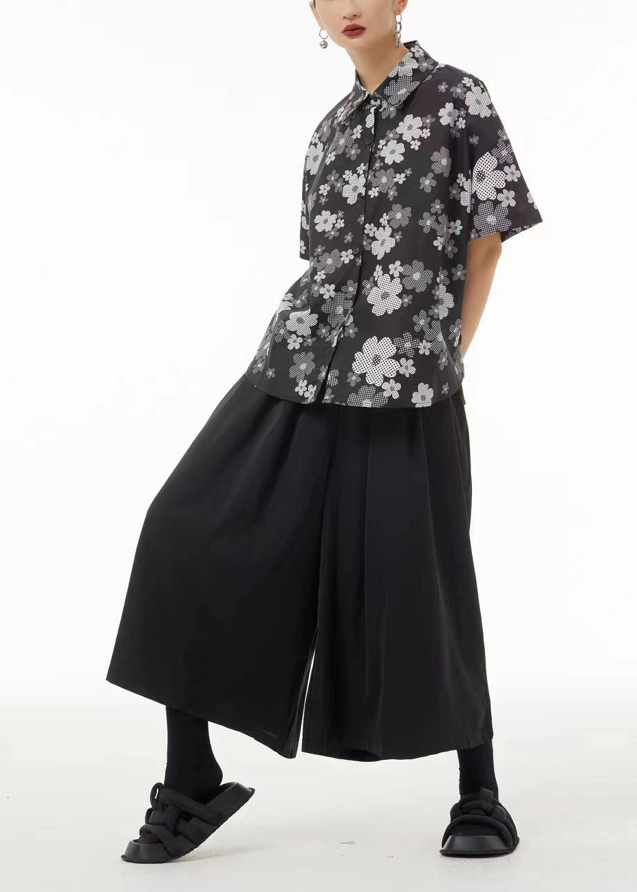 Plus Size White Peter Pan Collar Print Cotton Shirts Summer LC0122