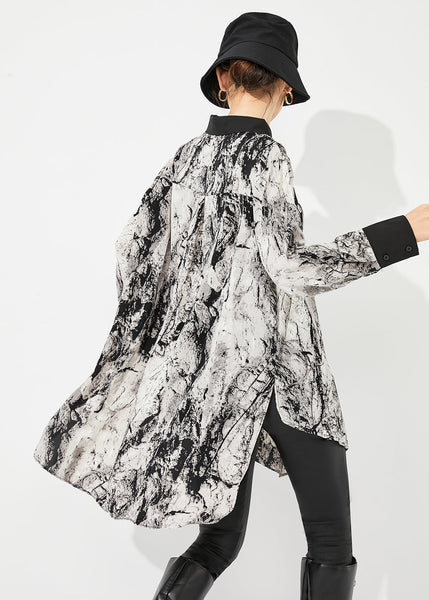 Plus Size White Peter Pan Collar Tie Dye Chiffon Long Shirts Spring LY0829