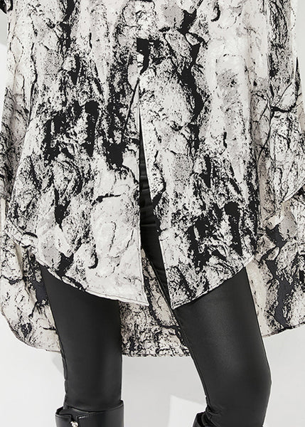 Plus Size White Peter Pan Collar Tie Dye Chiffon Long Shirts Spring LY0829