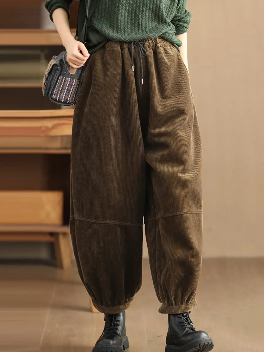 Plus Size Women Casual Solid Loose Fleece-lined Pants Ada Fashion