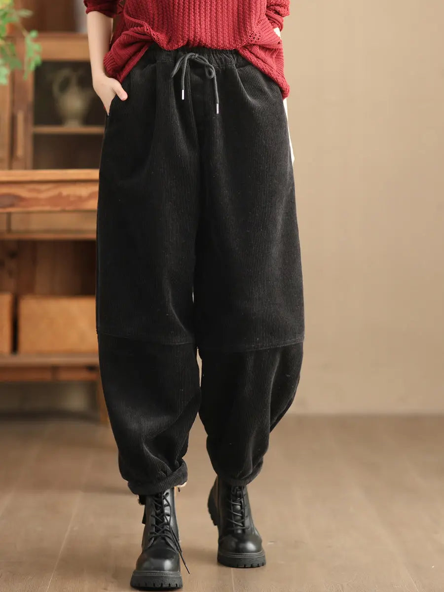 Plus Size Women Casual Solid Loose Fleece-lined Pants Ada Fashion