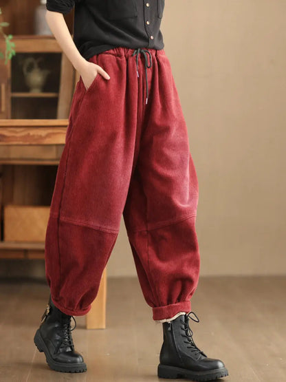 Plus Size Women Casual Solid Loose Fleece-lined Pants Ada Fashion