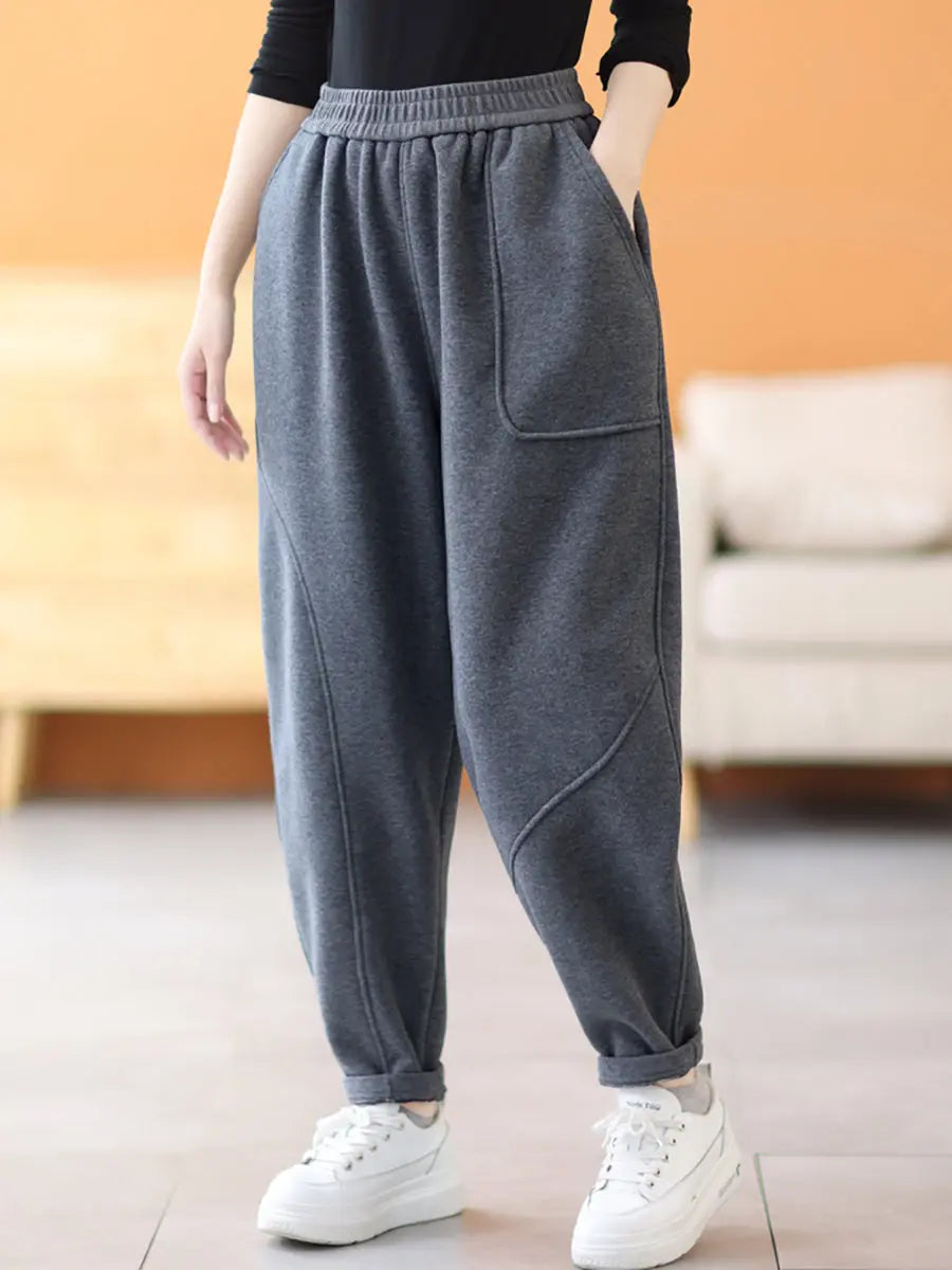 Plus Size Women Casual Winter Fleece-lined Harem Pants Ada Fashion