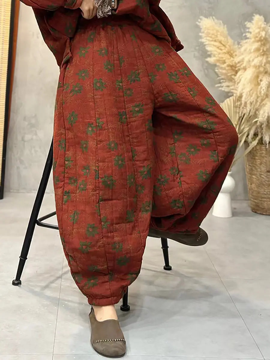 Plus Size Women Vintage Flower Cotton Padded Sweatshirt Ada Fashion