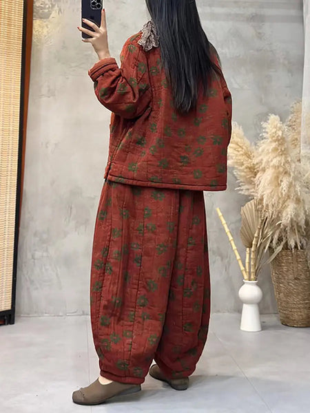 Plus Size Women Vintage Flower Cotton Padded Sweatshirt Ada Fashion