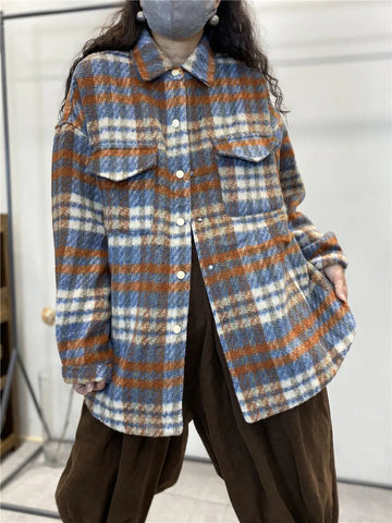 Plus Size Women Vintage Plaid Winter Shirt Jacket Ada Fashion