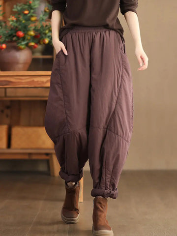 Plus Size Women Vintage Solid Spliced Padded Harem Pants Ada Fashion