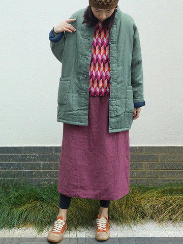 Plus Size Women Vintage Solid Winter Padded Coat Ada Fashion