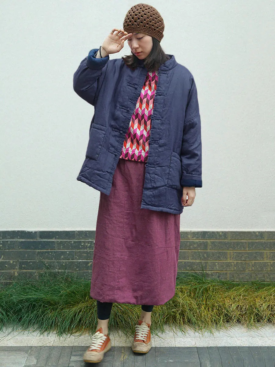 Plus Size Women Vintage Solid Winter Padded Coat Ada Fashion