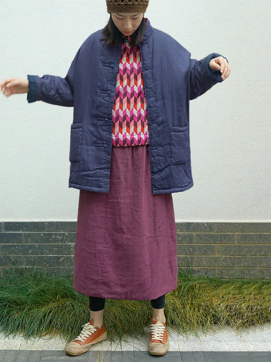 Plus Size Women Vintage Solid Winter Padded Coat Ada Fashion