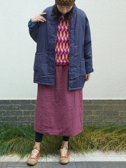 Plus Size Women Vintage Solid Winter Padded Coat Ada Fashion